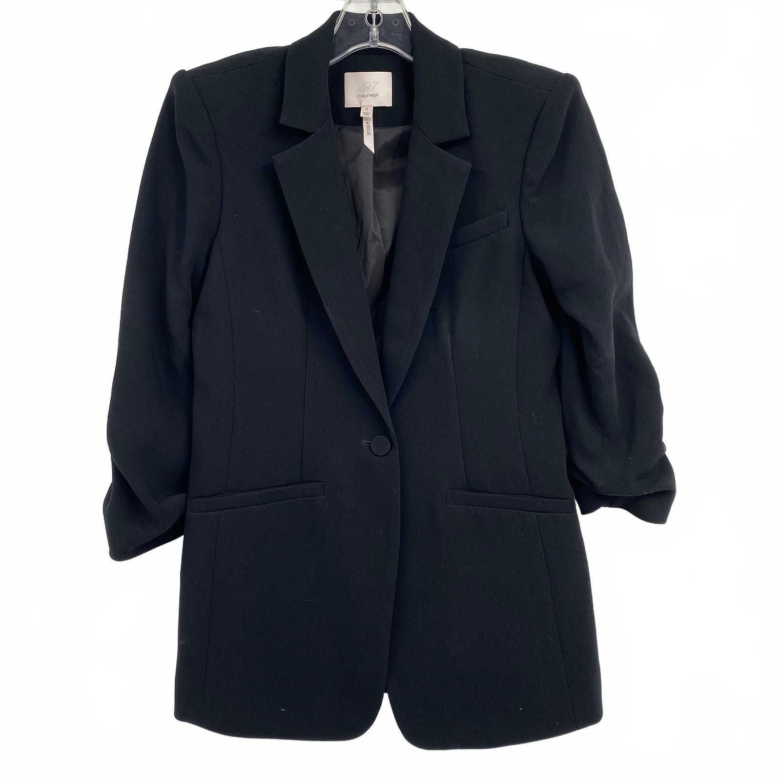 Cinq a Sept Black Khloe Scrunch 3/4 Sleeve Blazer