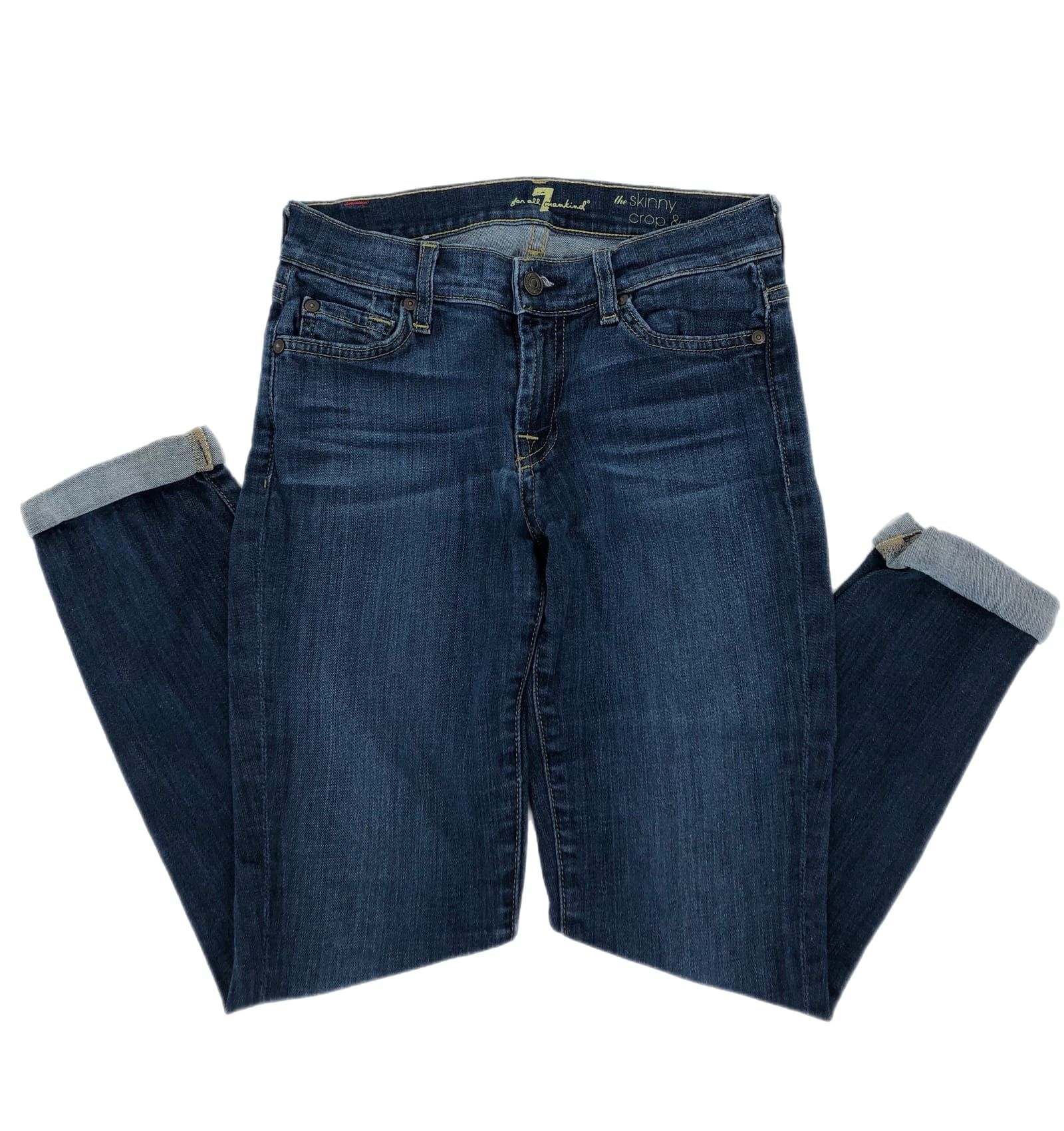 7 For All Mankind Blue Cropped Skinny Jeans