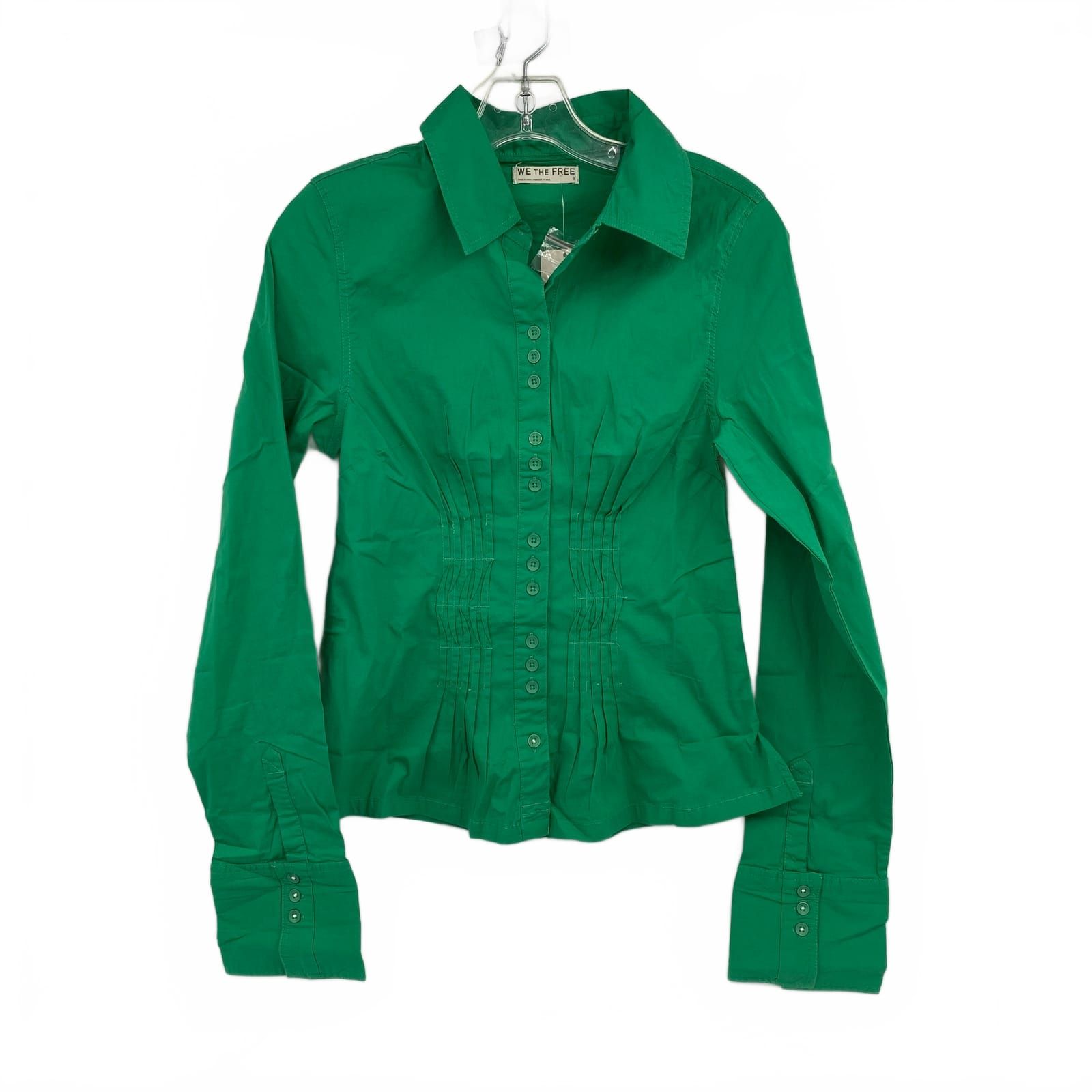 Free People Green Cotton Blend Button-Down Shirt
