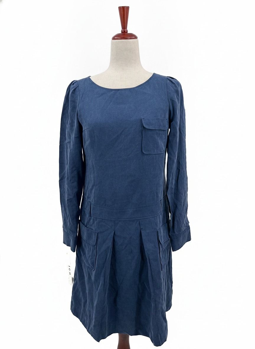 Mimi & Roger Blue Long Sleeve Dress Midi Pockets