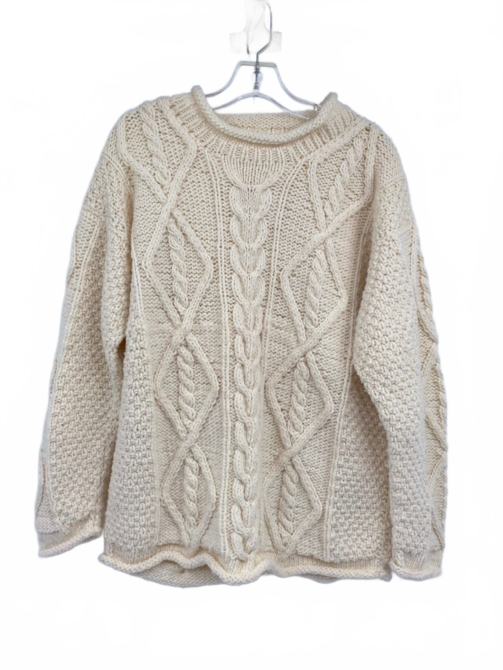 Handmade Cream Wool Crewneck Pullover