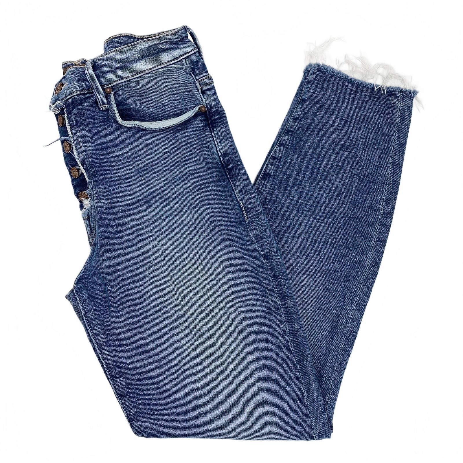 Mother Blue Medium Wash Fly Cut Stunner Ankle Fray Jeans