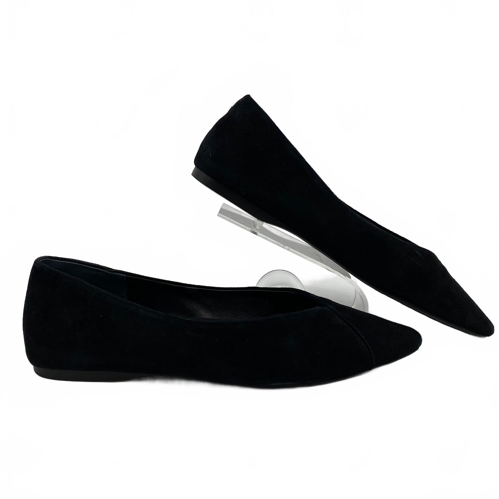 Birdies Black Suede Pointed Toe Flats