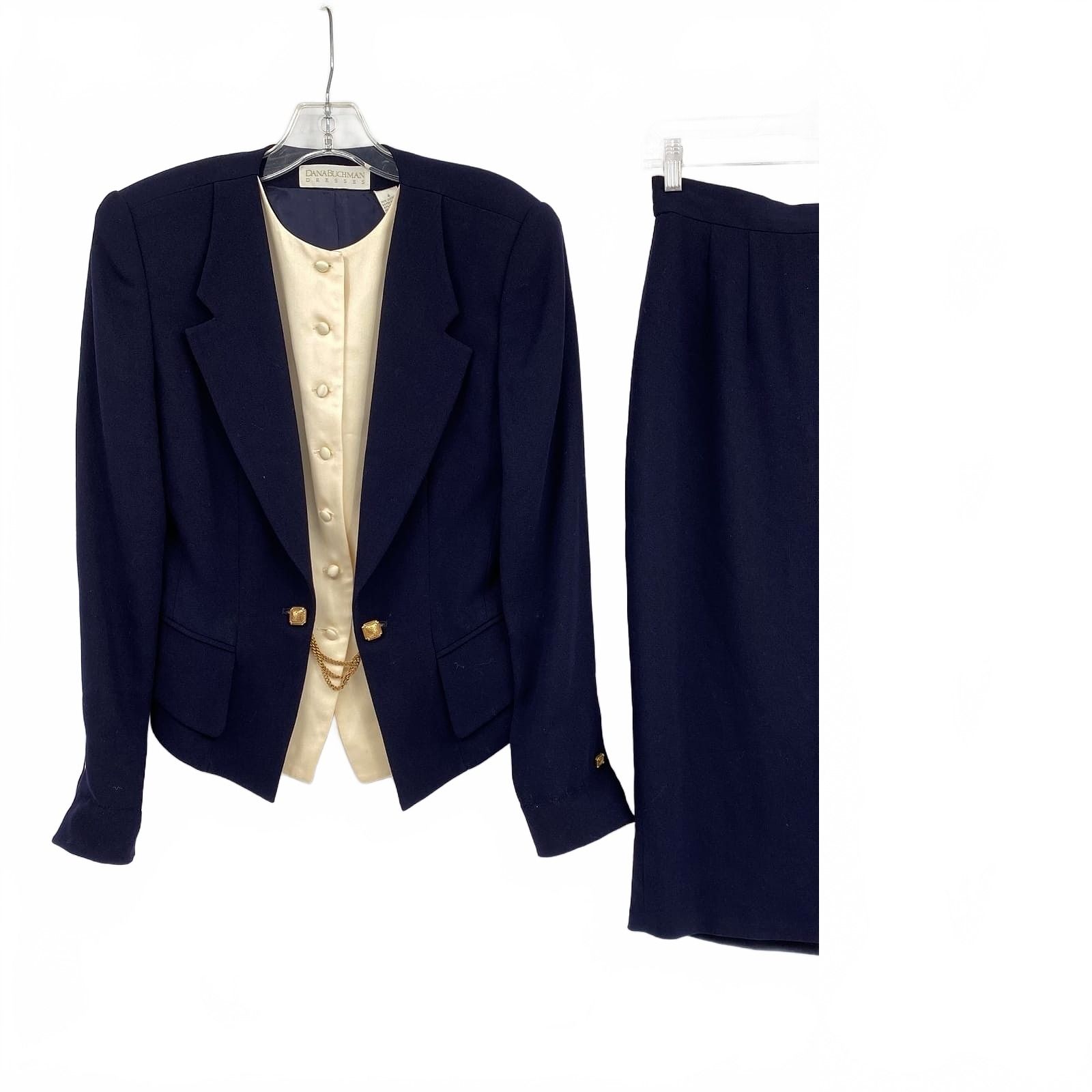 Dana Buchman Blue Cream Blazer Notch lapel