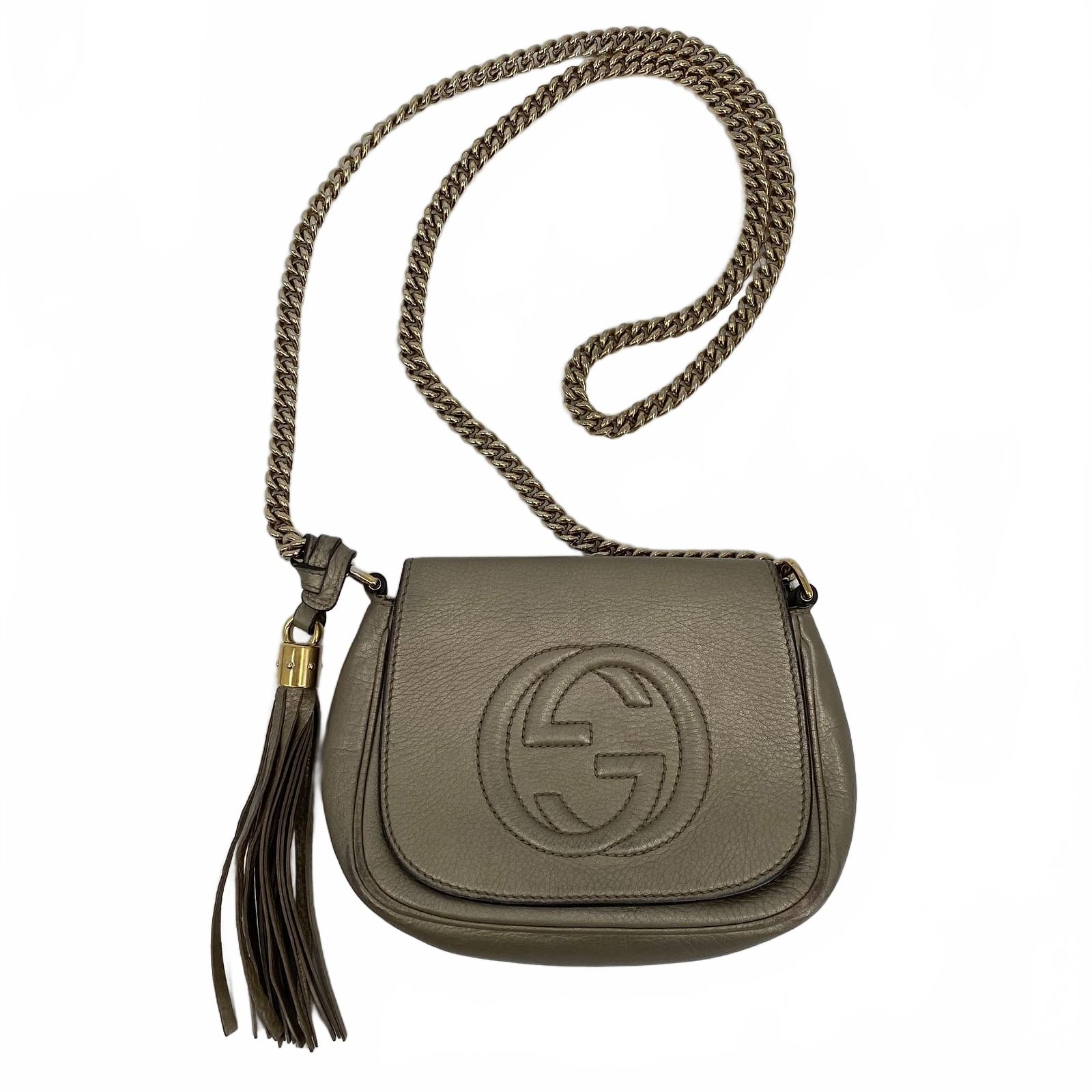 Gucci Taupe Leather Tassel Crossbody