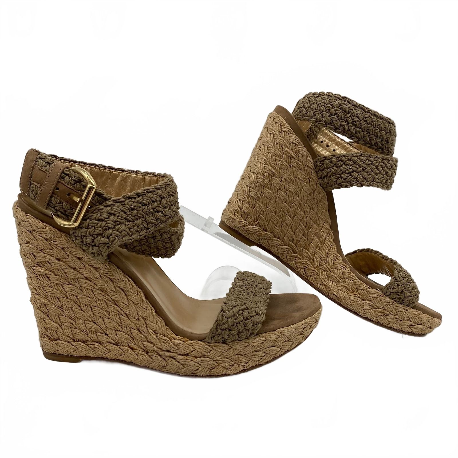 Stuart Weitzman Brown Woven Espadrille Wedge