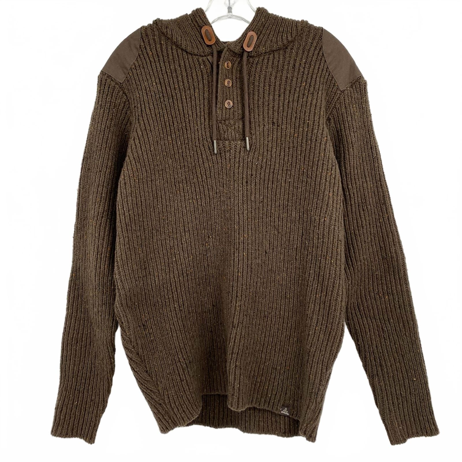 Prana Brown Hooded Button Accent Knit Sweatee