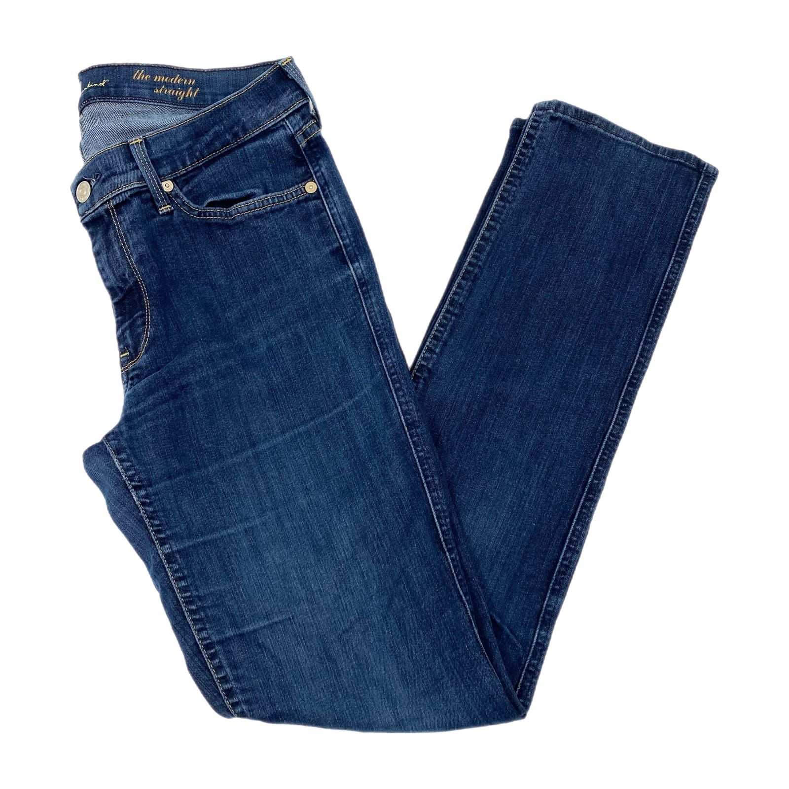 7 For All Mankind Blue Dark Wash Straight Leg Jeans Low Rise