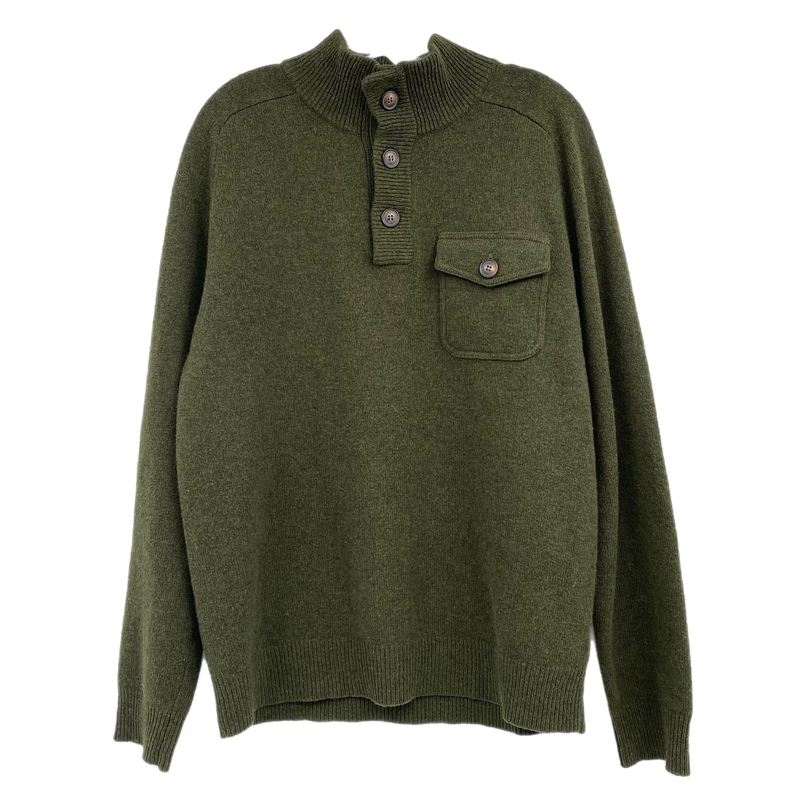 J. Crew Green Lambswool Button Neck Sweater