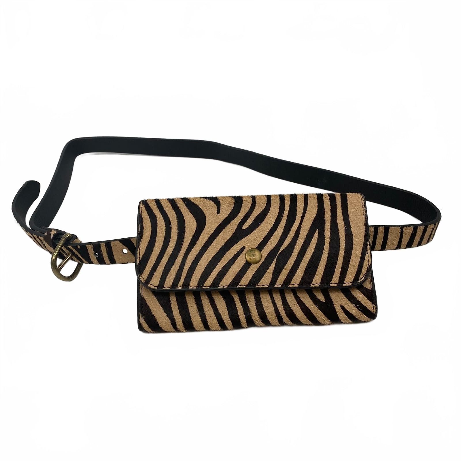 Banana Republic Belt Bag Black Tan Leather Animal Hair