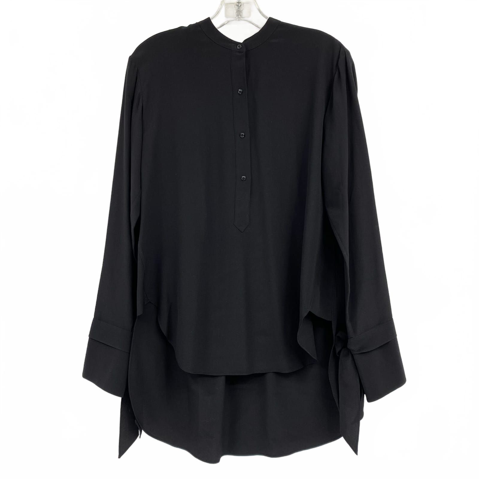 rag & bone Black Silk Cut-Out Back Tie Sleeve Blouse