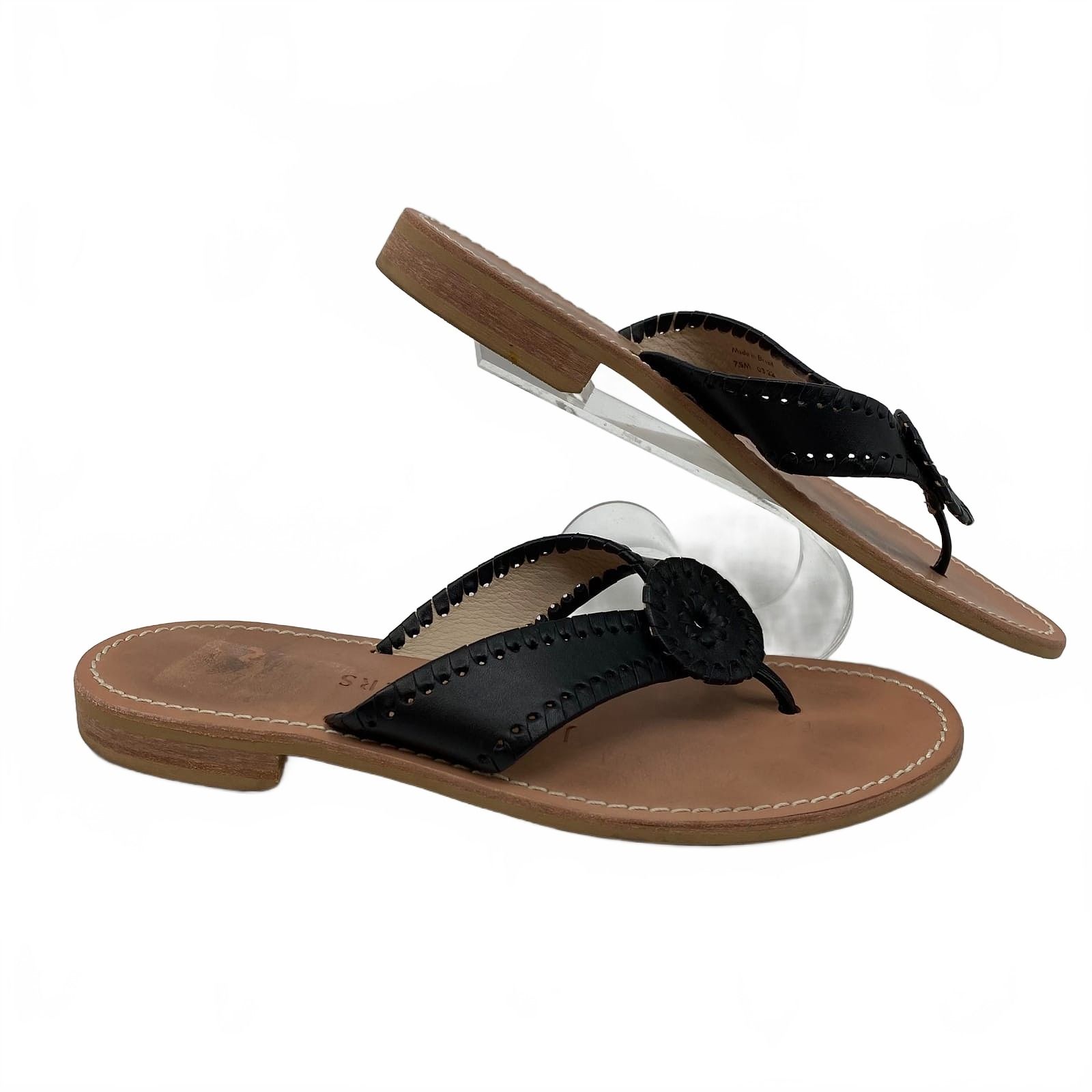 Jack Rogers Black Tan Leather Flip Flop Sandals
