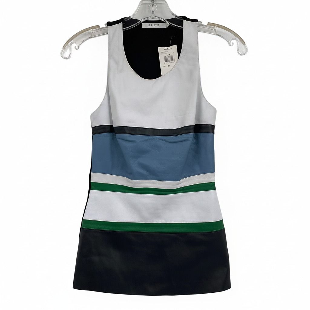 Bailey 44 White Black Green Striped Leather Front Tank
