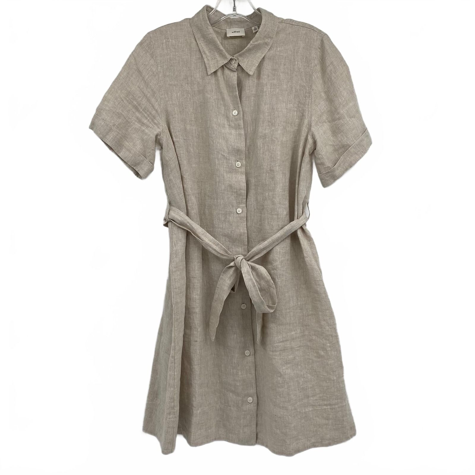 Wilfred Beige Mini Dress Button Up Collared