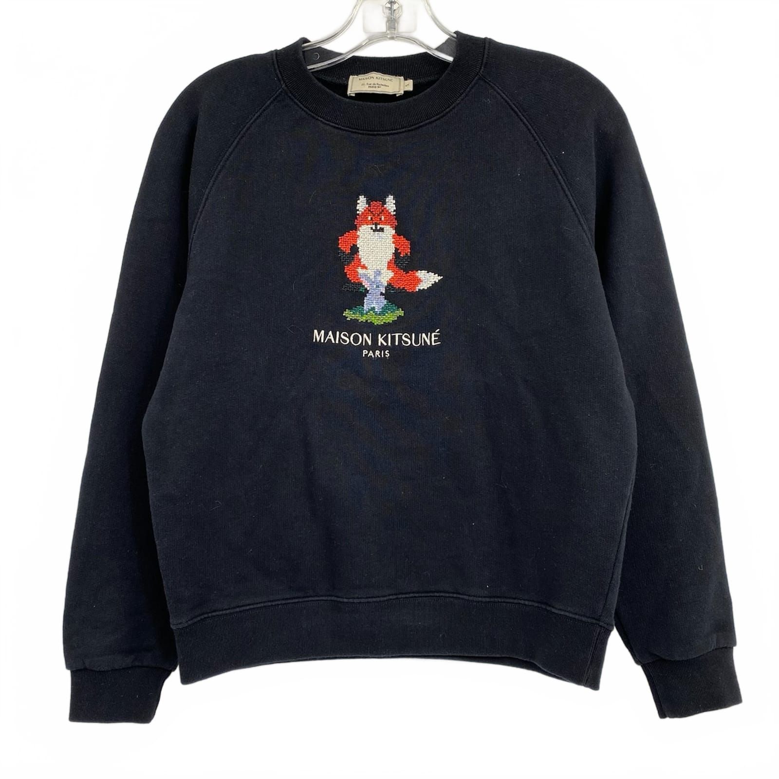 Maison Kitsune Black Embroidered Fox Crewneck Sweatshirt