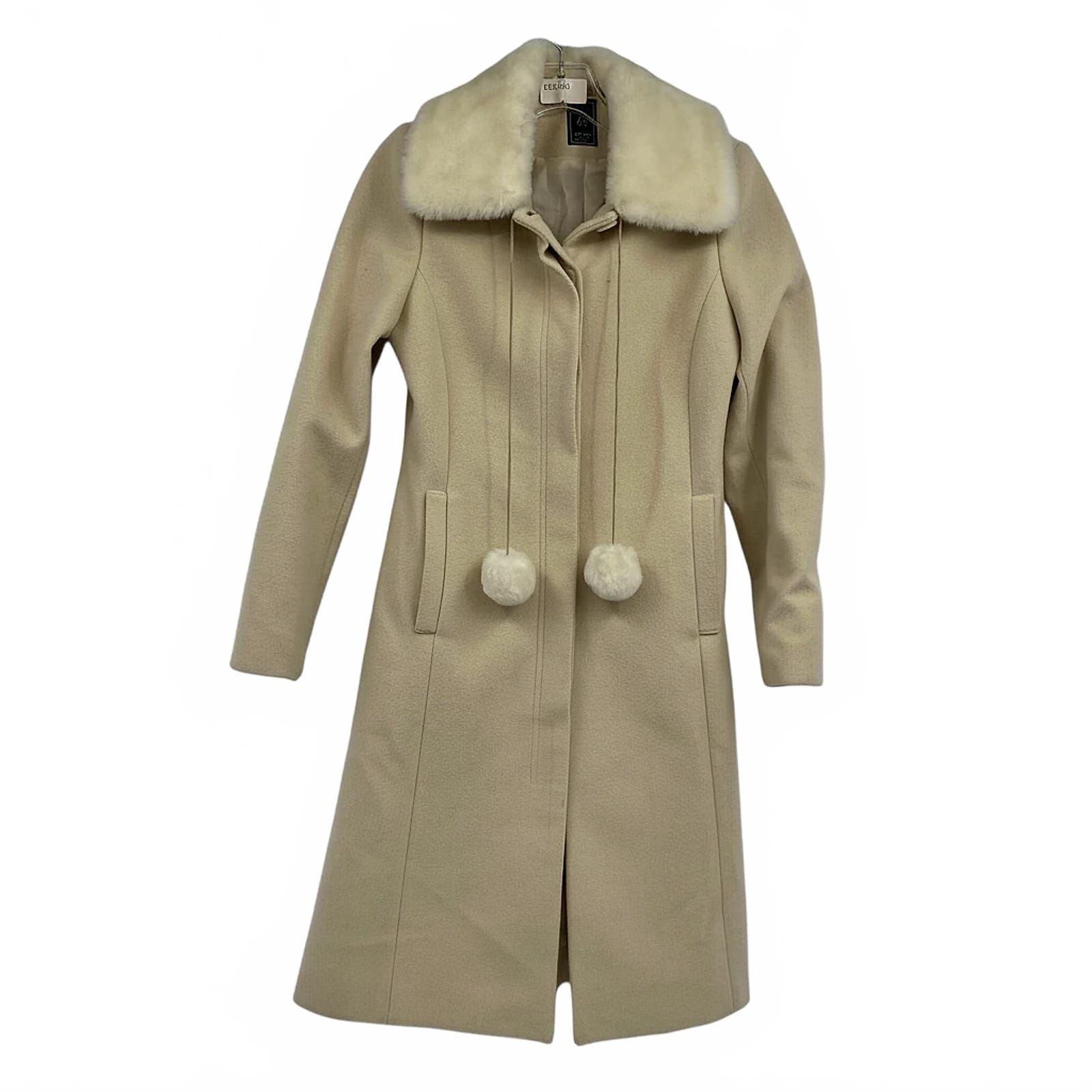 Jinpung Beige Merino Wool Pea Coat