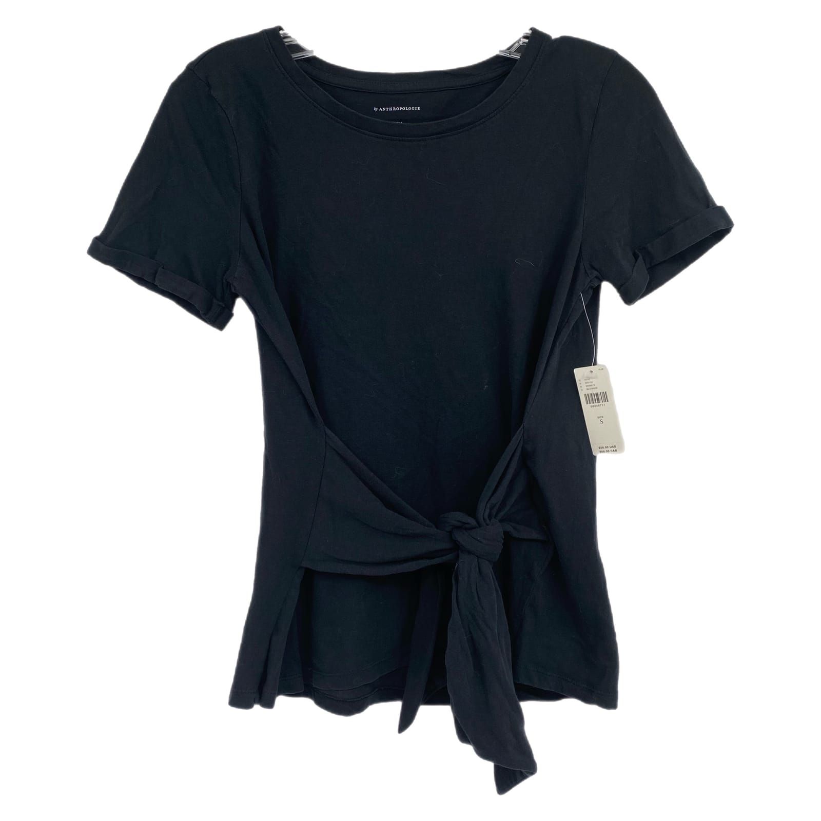 Anthropologie Black Cotton Short Sleeve Tie Front Tee