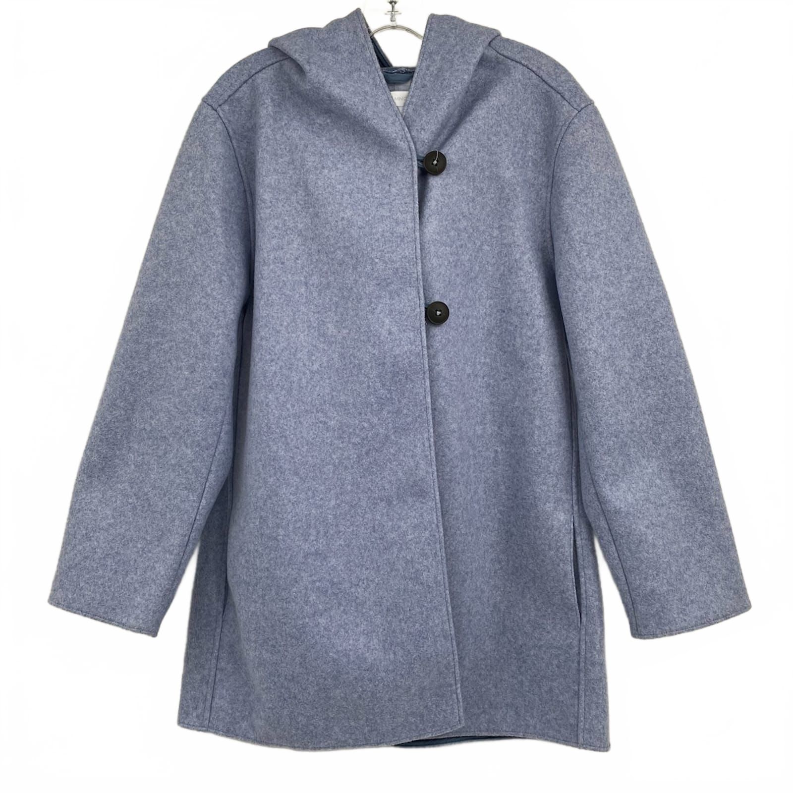 Mango Blue Hooded Button Closure Jacket