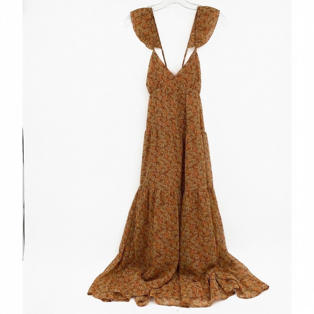 Madewell Orange Floral Criss-Cross Strap Midi Dress