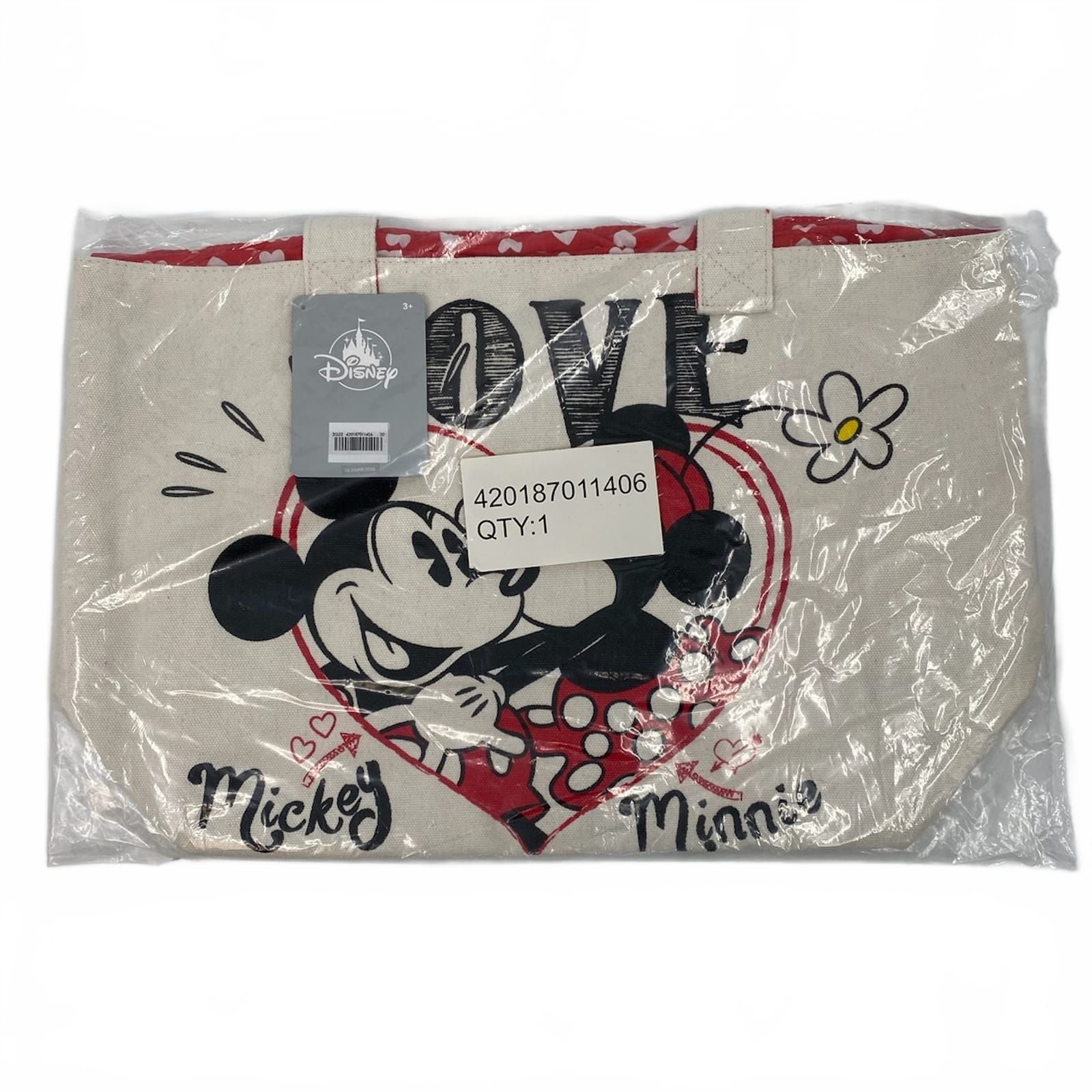 Disney Tote White Red Mickey & Minnie Love