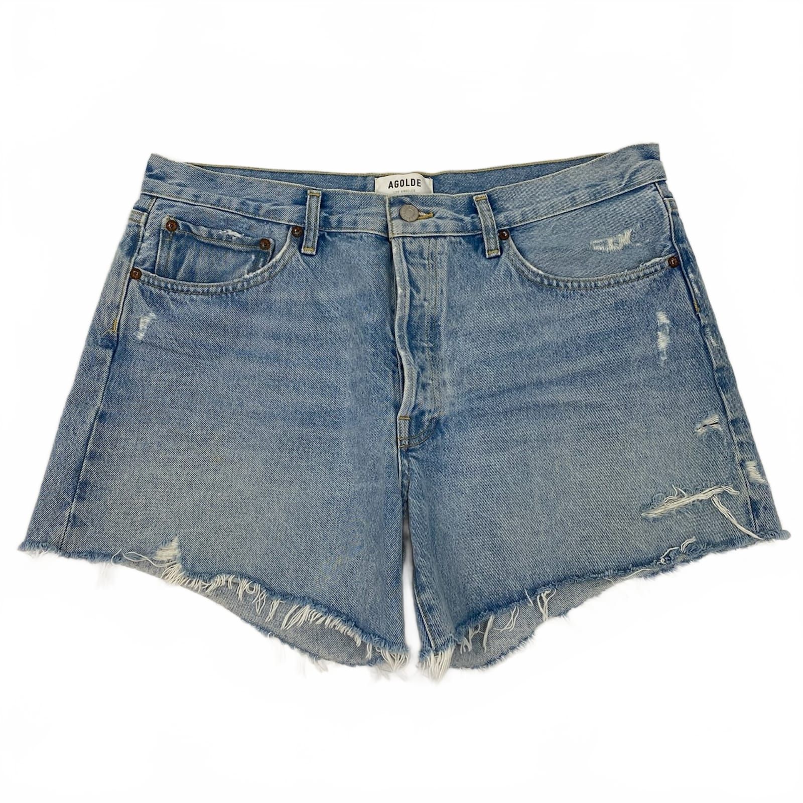 Agolde Blue Parker Long Denim Shorts