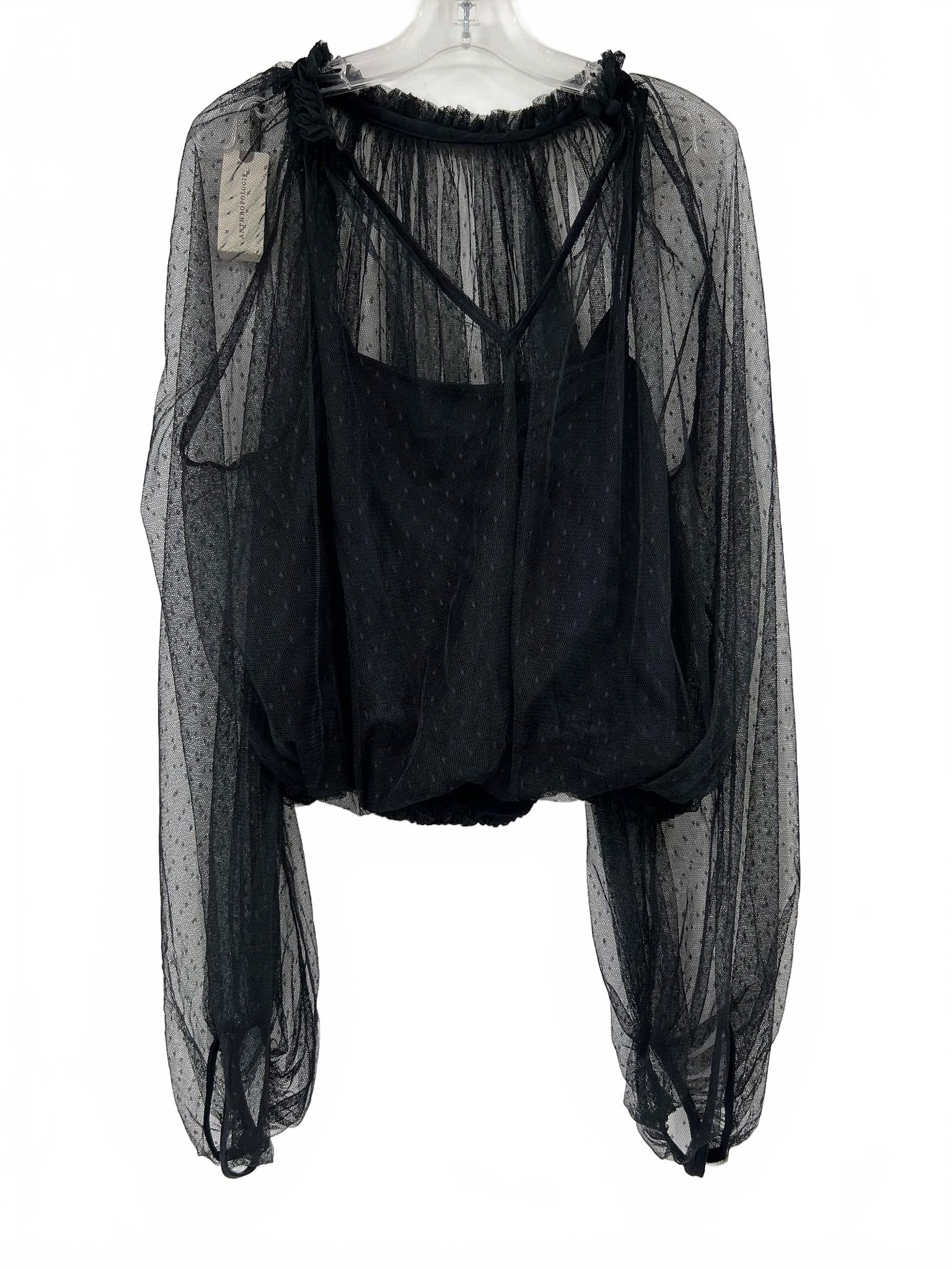 Maeve Black Dot Sheer Mesh Blouse