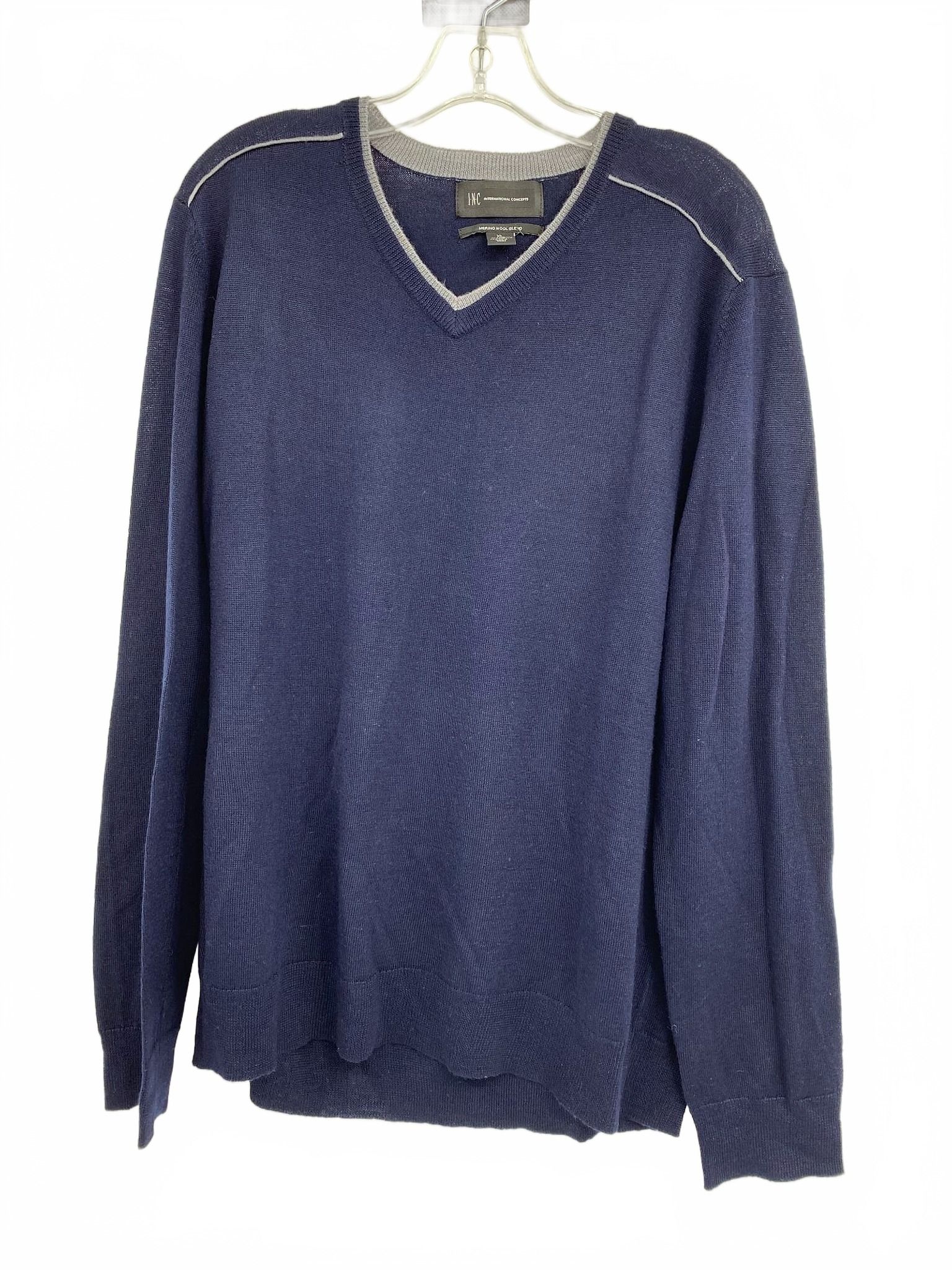 INC Blue Merino Wool V-Neck Pullover Sweater
