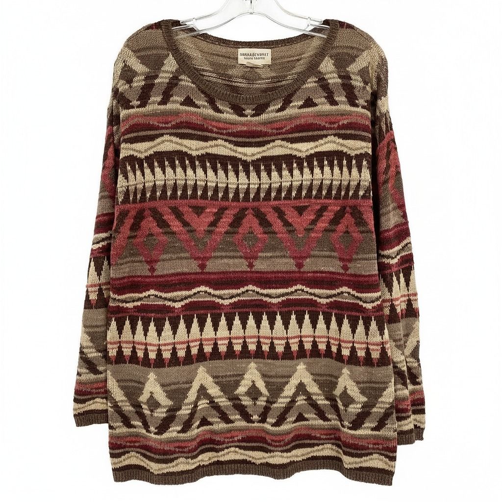 Denim & Supply Ralph Lauren Brown Red Geometric Stripes Cotton Sweater