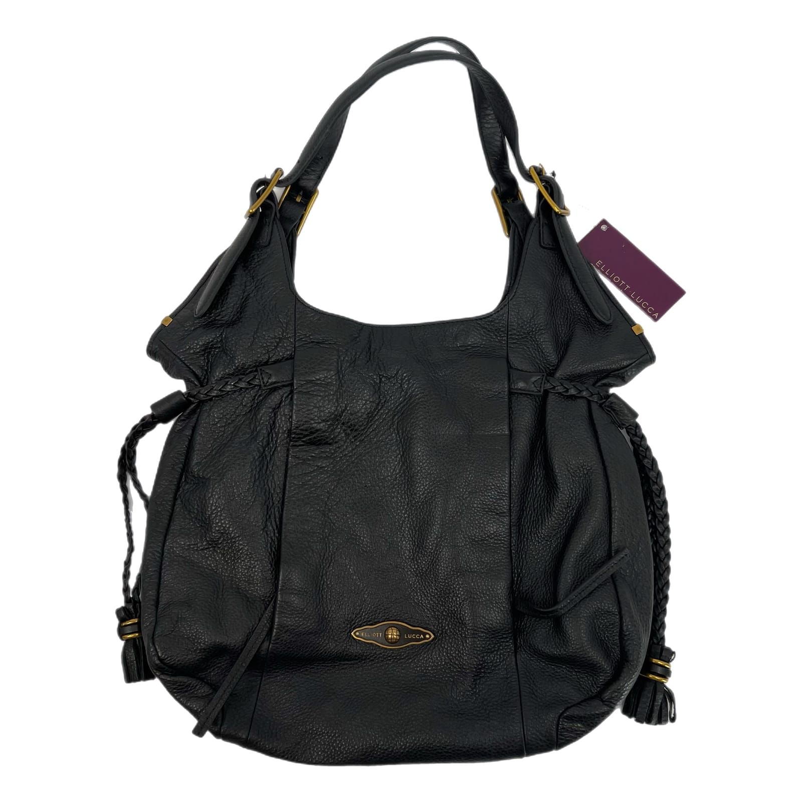 Elliott Lucca Black Leather Tassel Accent Tote