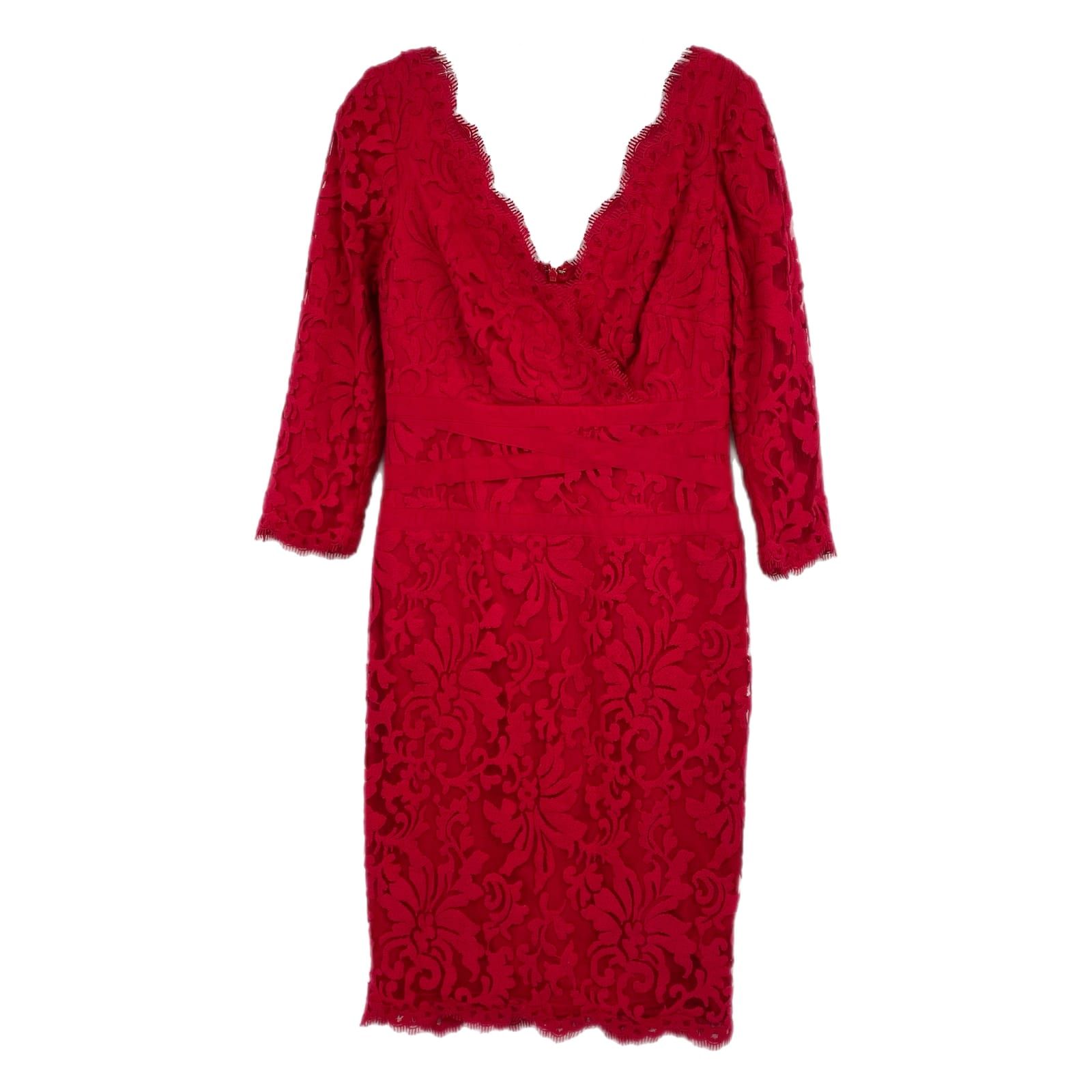 Tadashi Shoji Red Lace Midi Dress