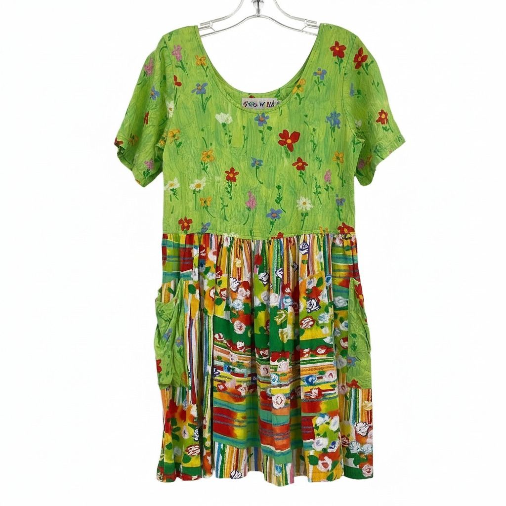 Jams World Green Red Watercolor Floral Mini Dress