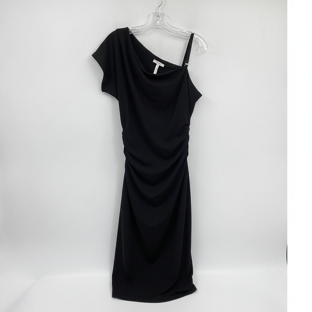 Gibson Latimer Black Ruched Asymmetrical Maxi Dress