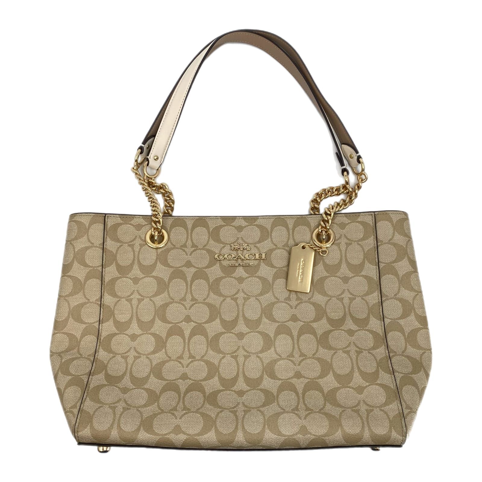 Coach Beige Leather Chain Tote Bag