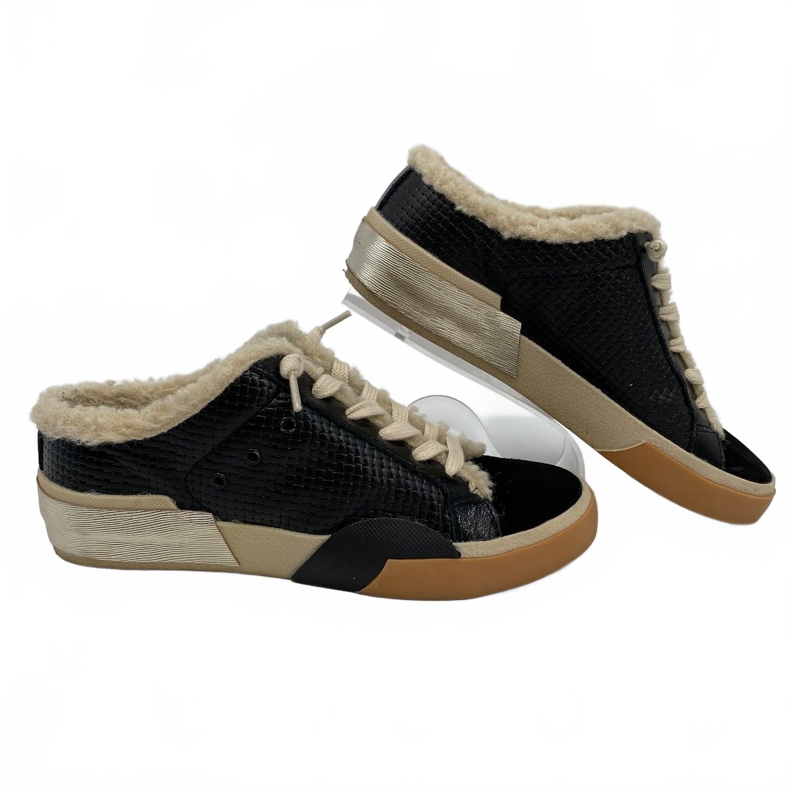 Dolce Vita Black Beige Sneakers Slip-On Sherpa-Lined
