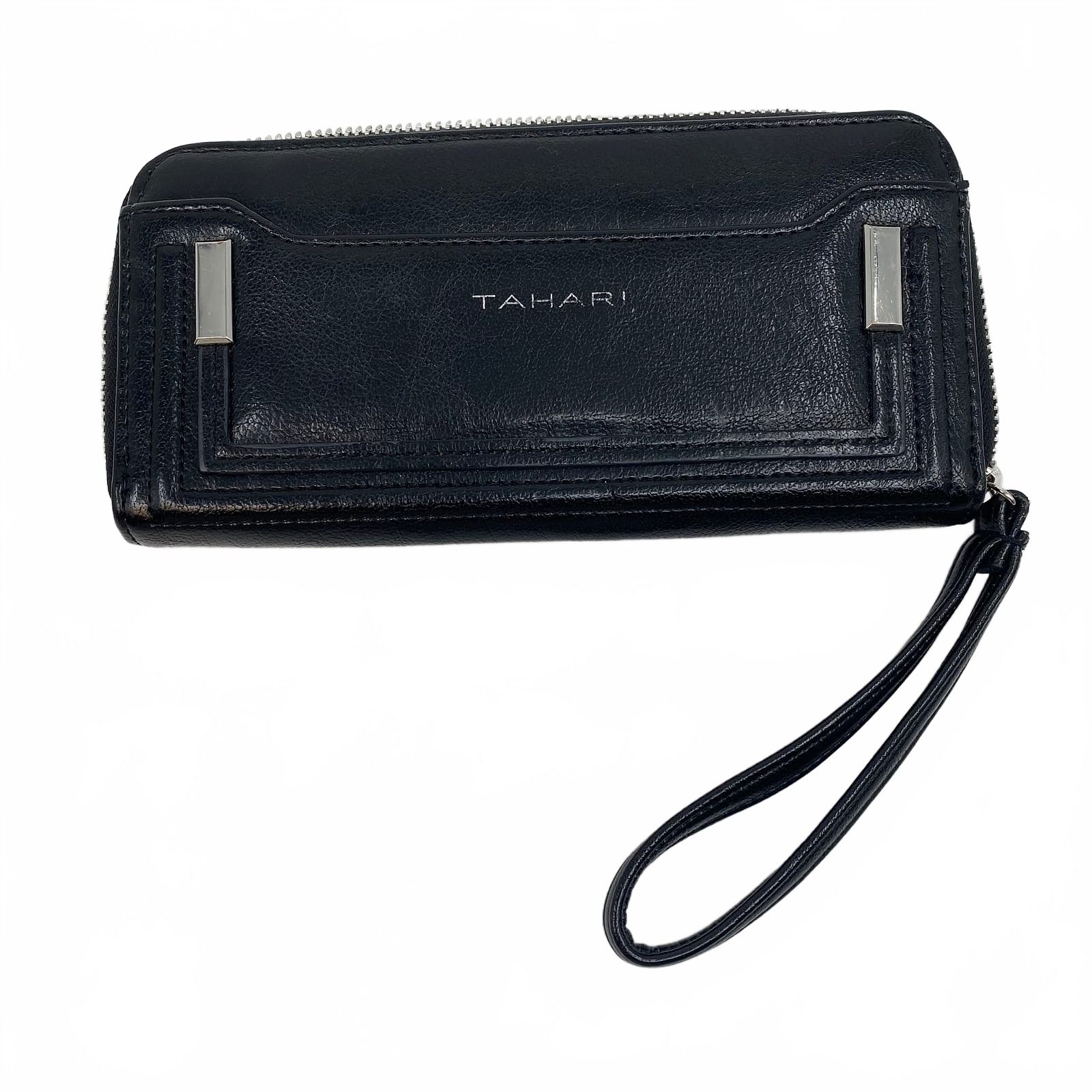 Tahari Black Faux Leather Zip Wristlet