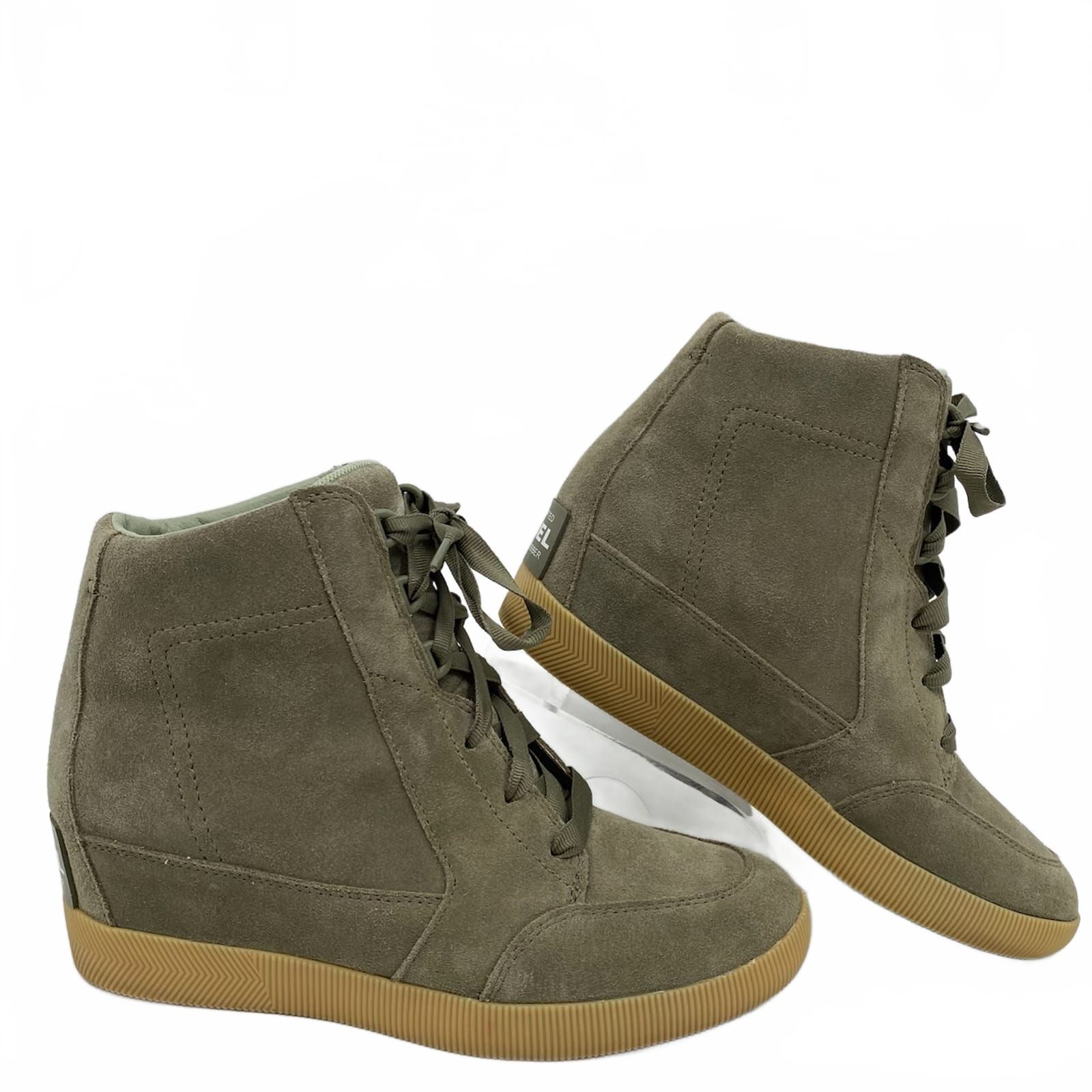 Sorel Green Suede Wedge Sneakers