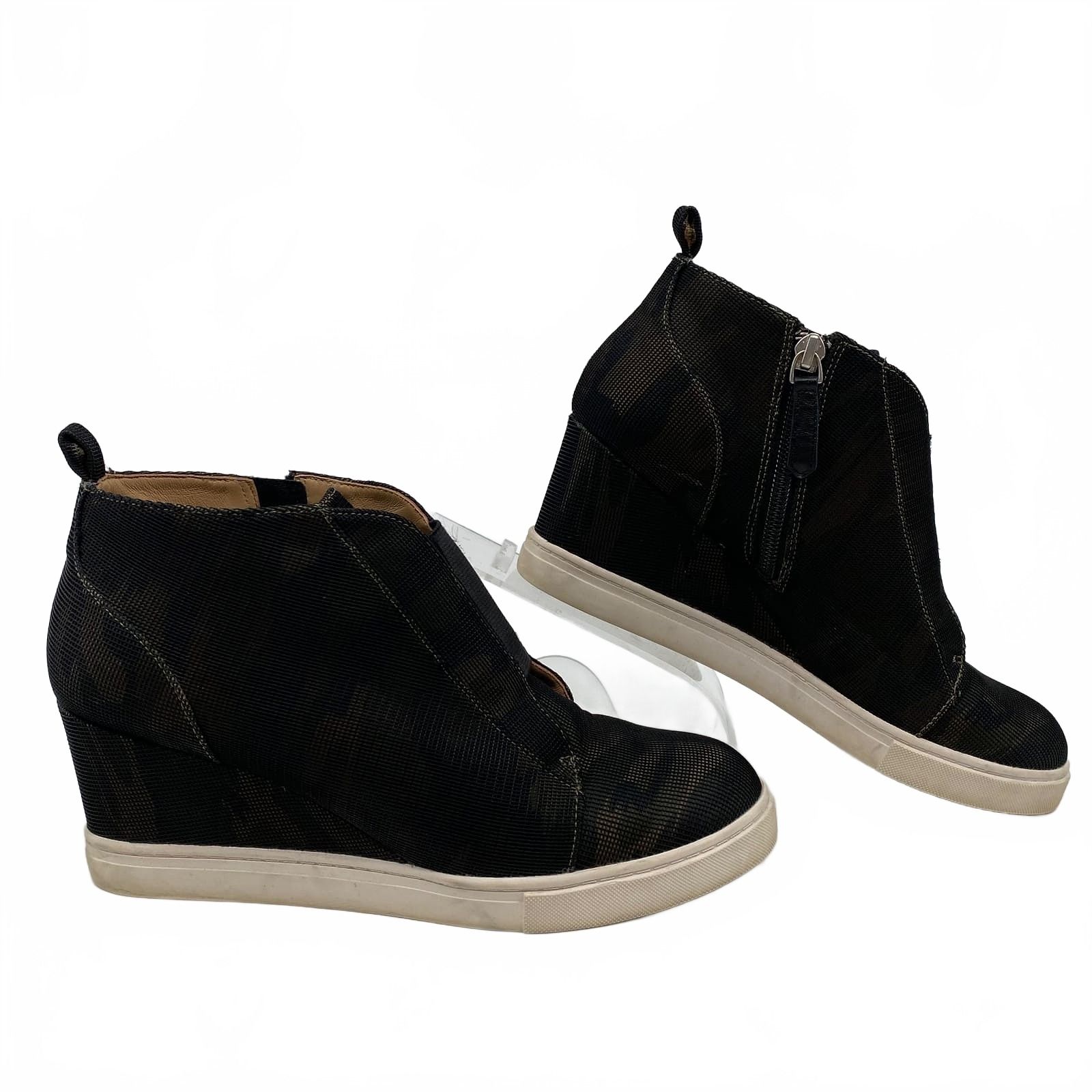 Linea Paola Black Green Camouflage Wedge Sneakers