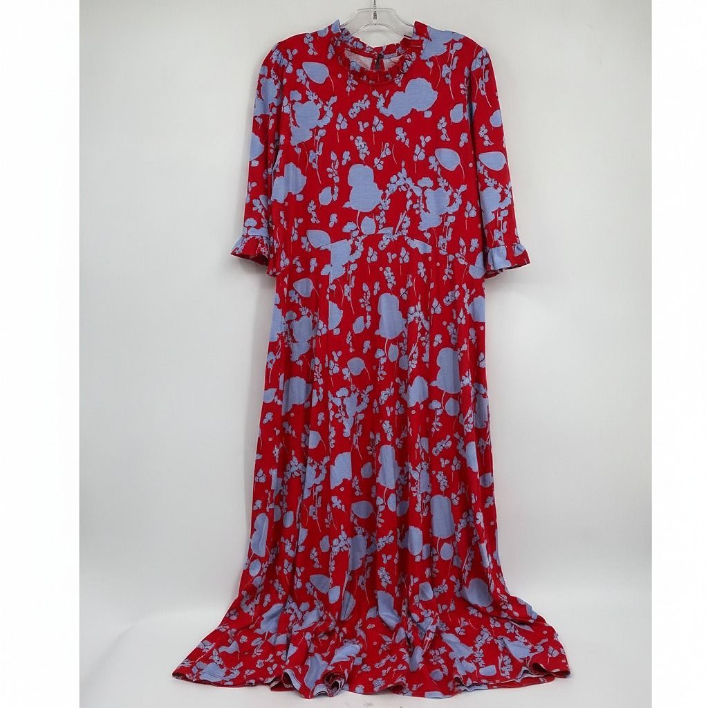 Boden Red Blue Floral Maxi Dress