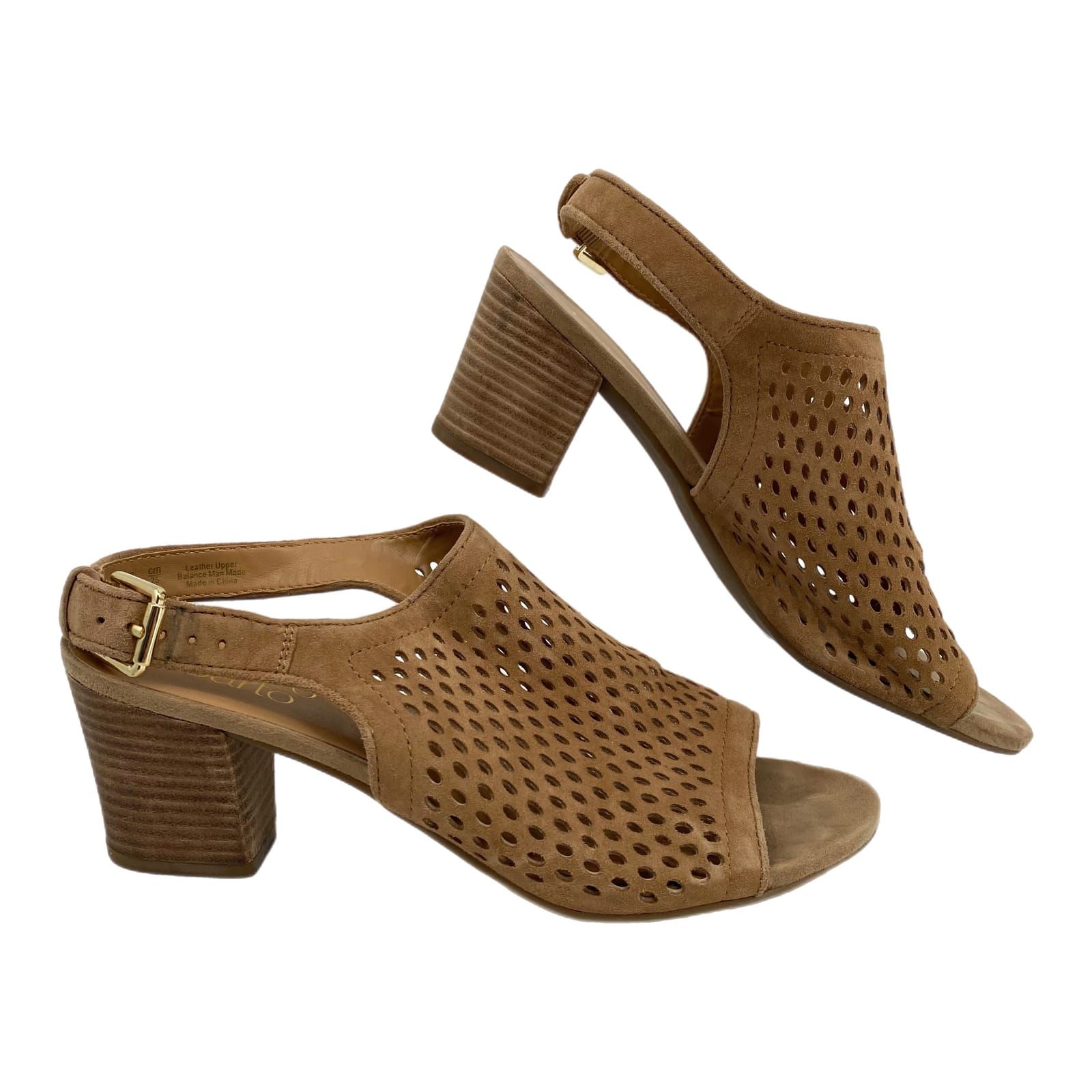 Franco Sarto Brown Suede Lasercut Heeled Sandals