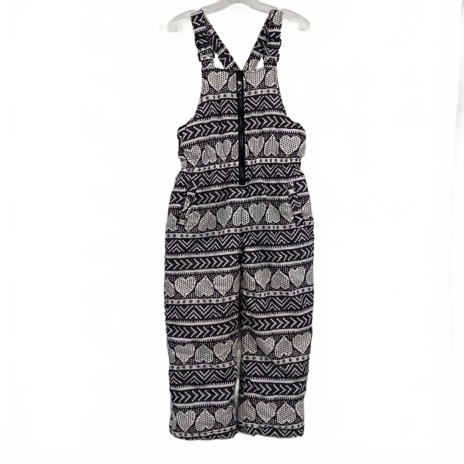 Pink Platinum White Black Heart Print Overall Snow Pants