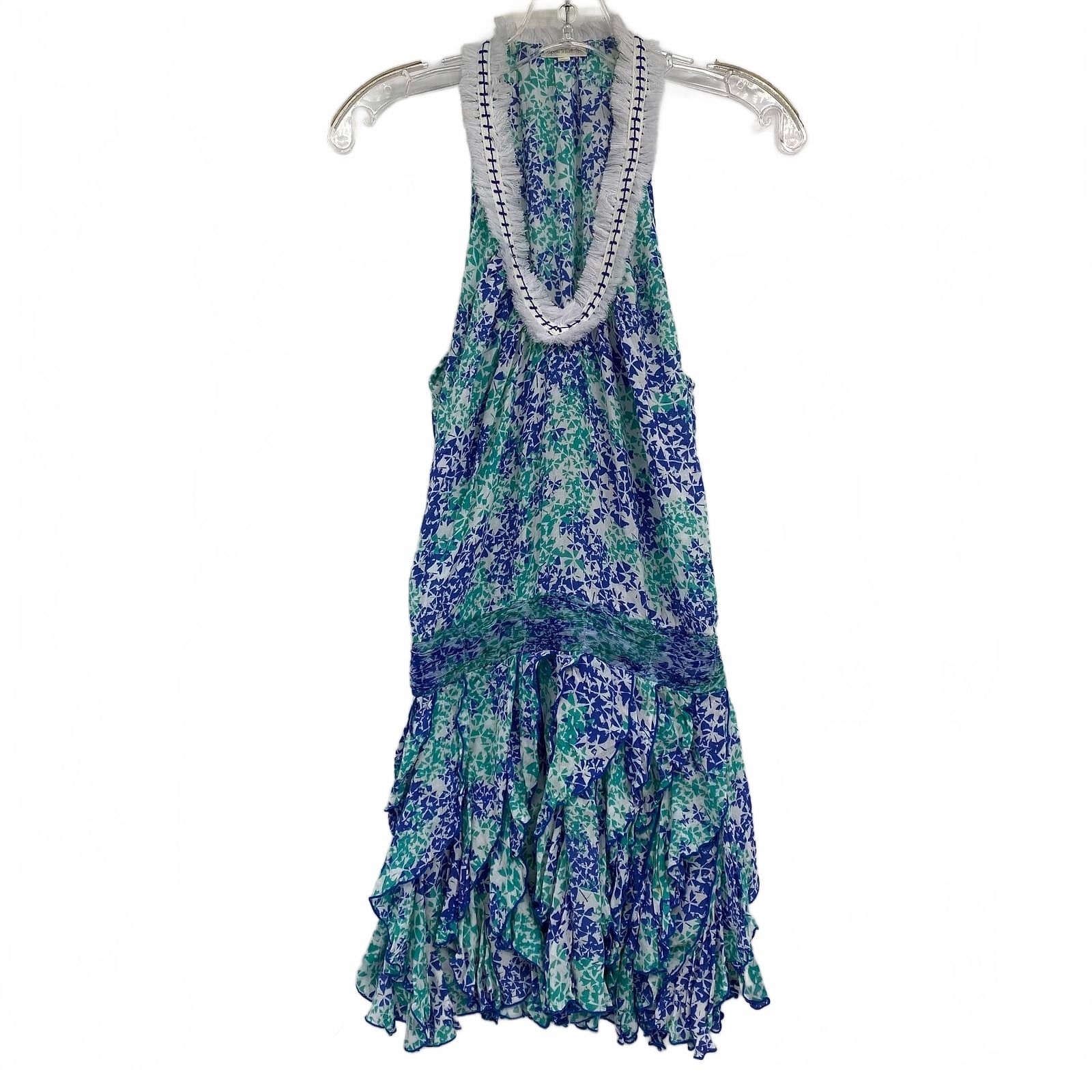 Poupette St. Barth Blue White Fringe Mini Dress