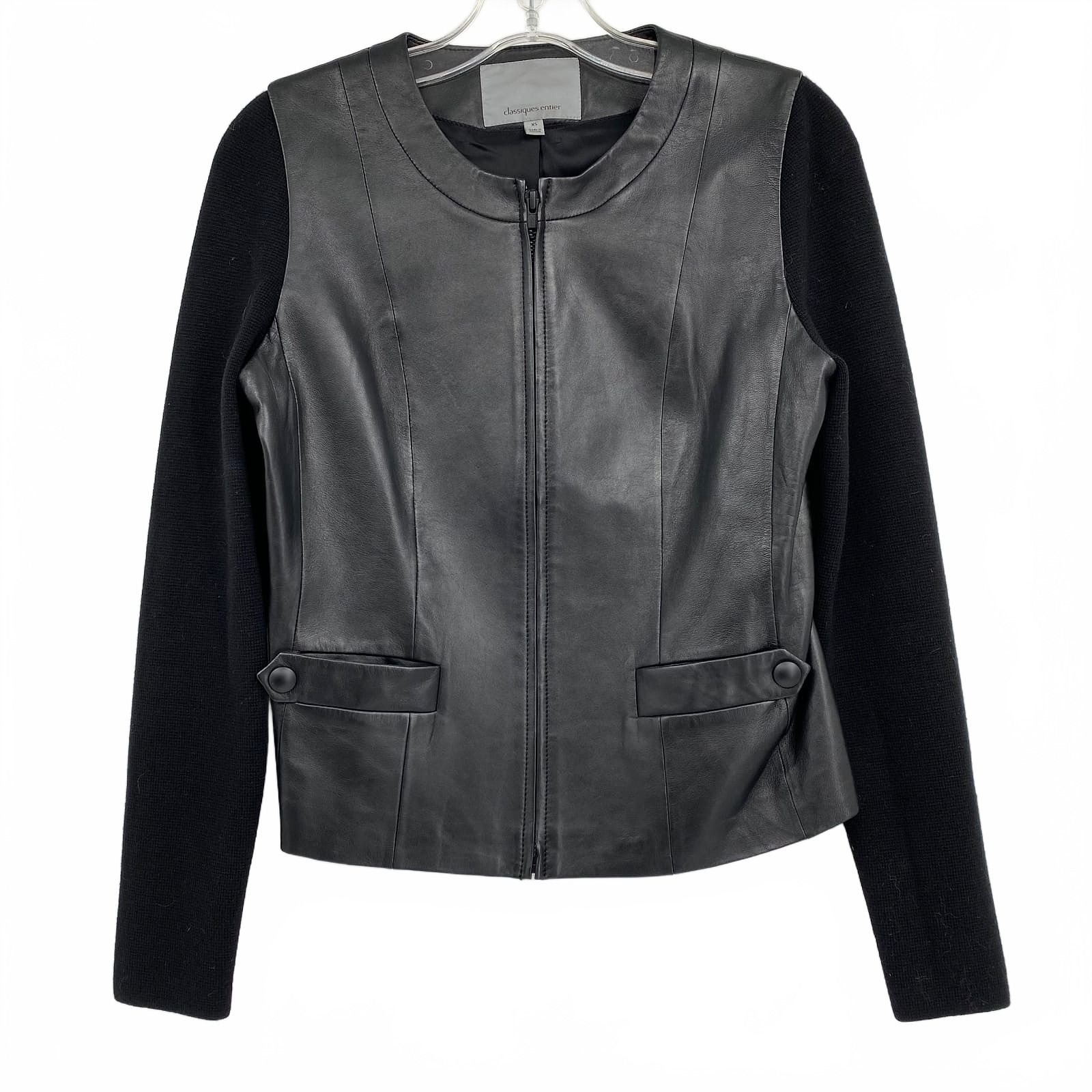 Classiques Entier Black Leather Wool Jacket
