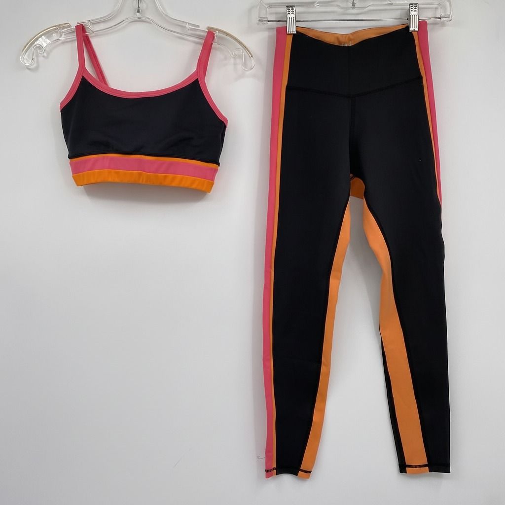 IVL Collective Black Pink Orange 2-Piece Sports Bra and Leggings Set