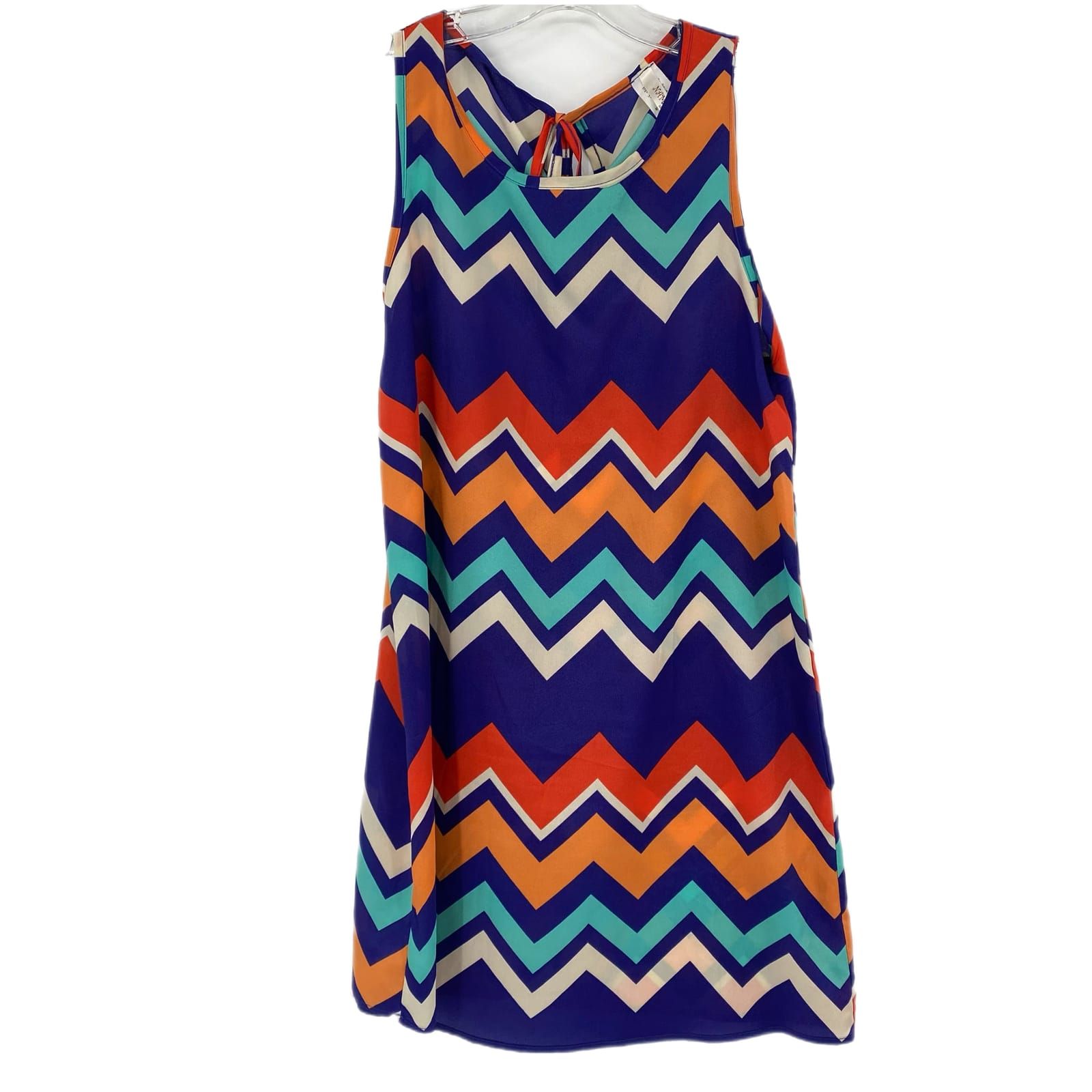 Vibrant Blue & Orange Sleeveless Mini Printed Dress