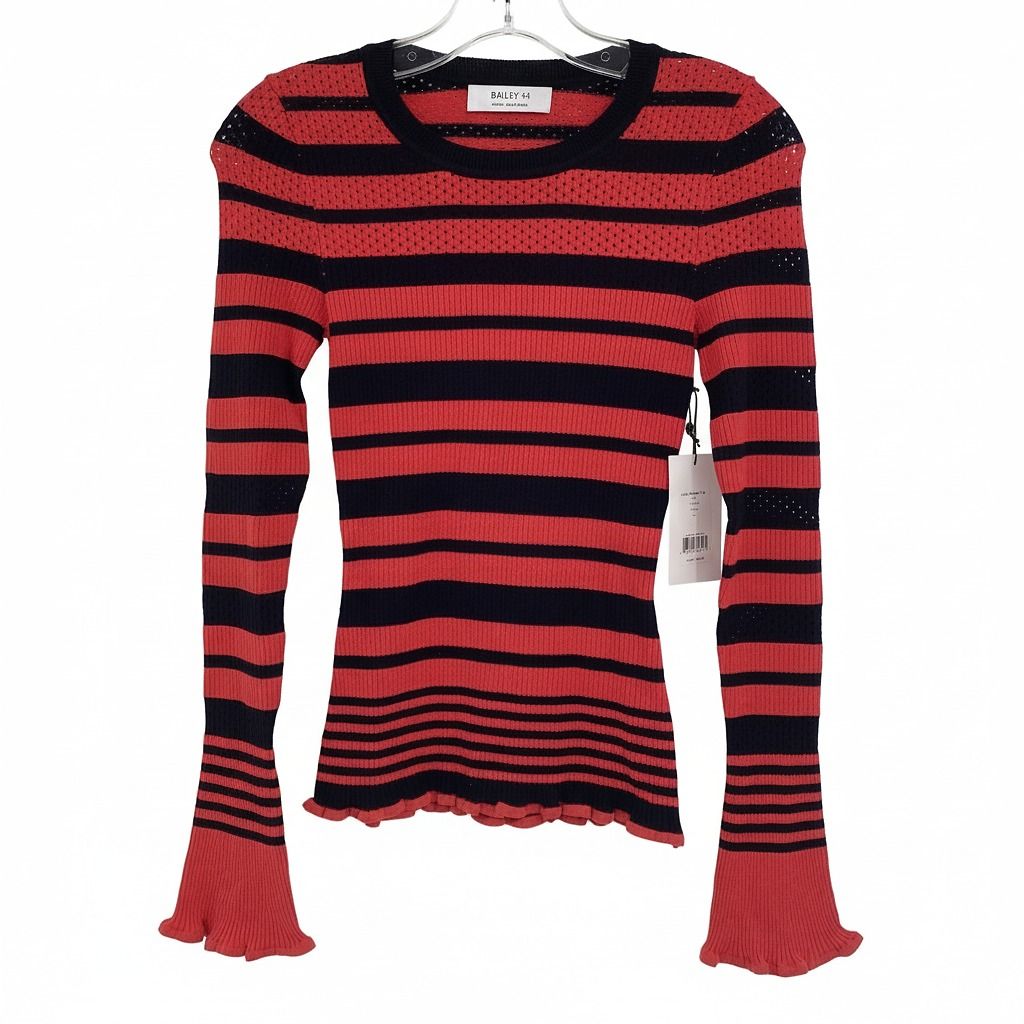 Bailey 44 Red Black Striped Long Sleeve Tee