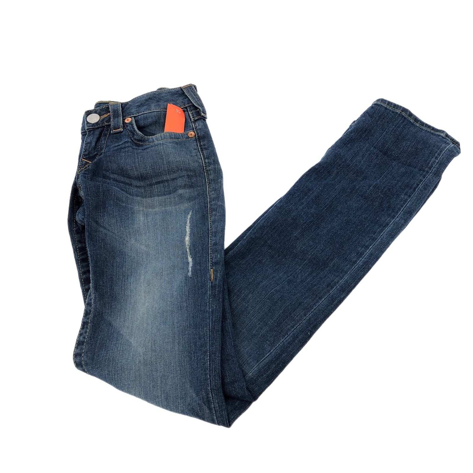 True Religion Blue High Rise Straight Leg Jeans 25x30