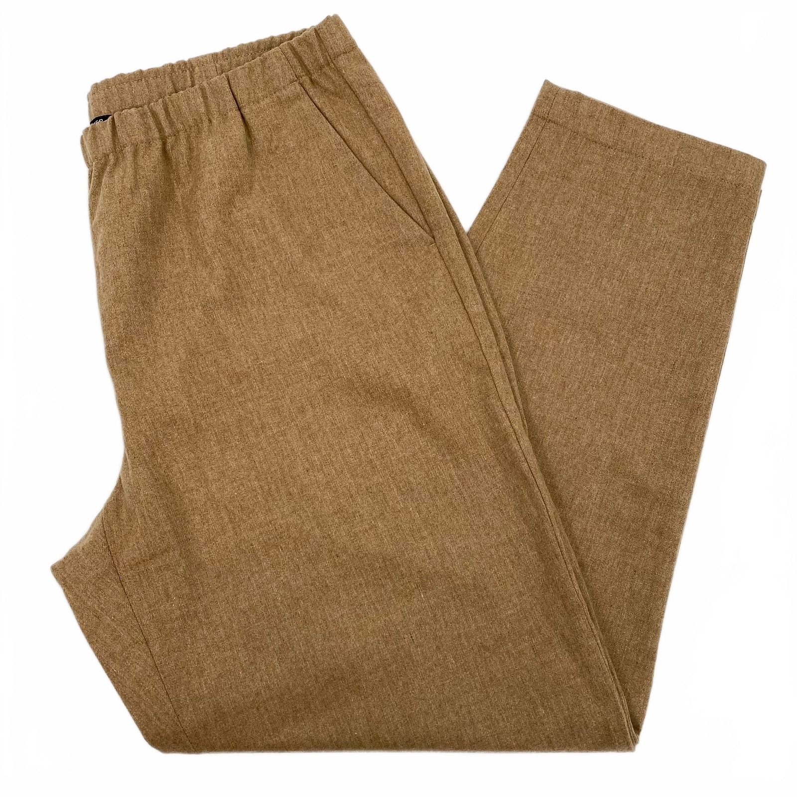 Eileen Fisher Tan Elastic Waist Ankle Cropped Wool Pants