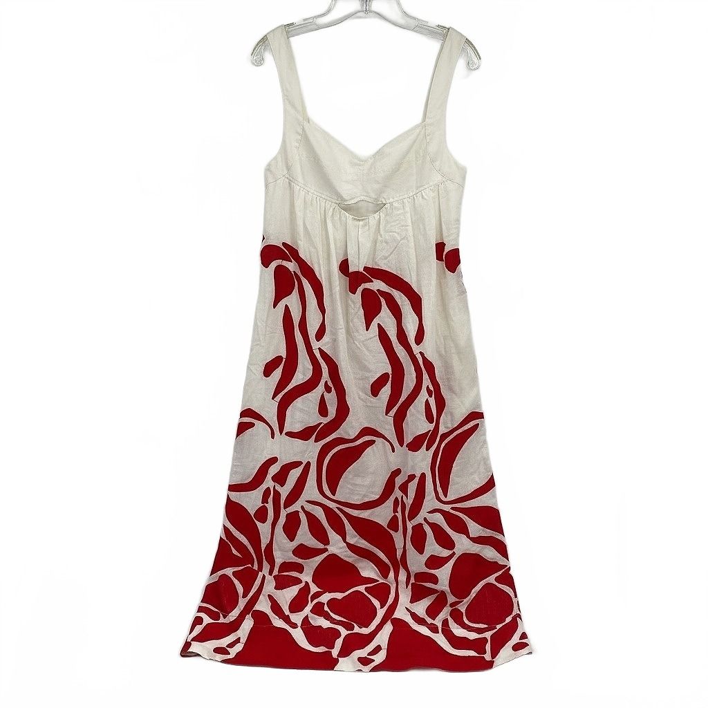 Anthropologie White Red Embroidered Cut-Out Maxi Dress