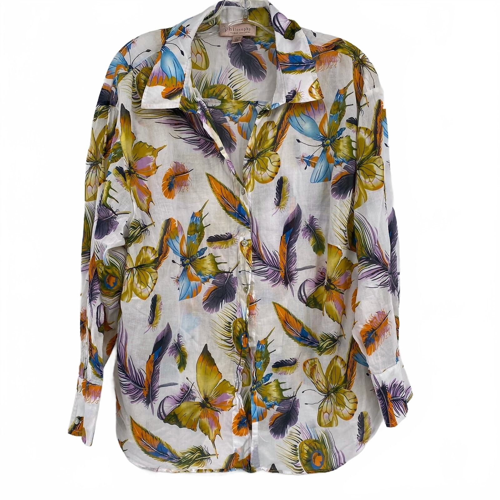 Philosophy Butterfly Blouse White Floral Button Down