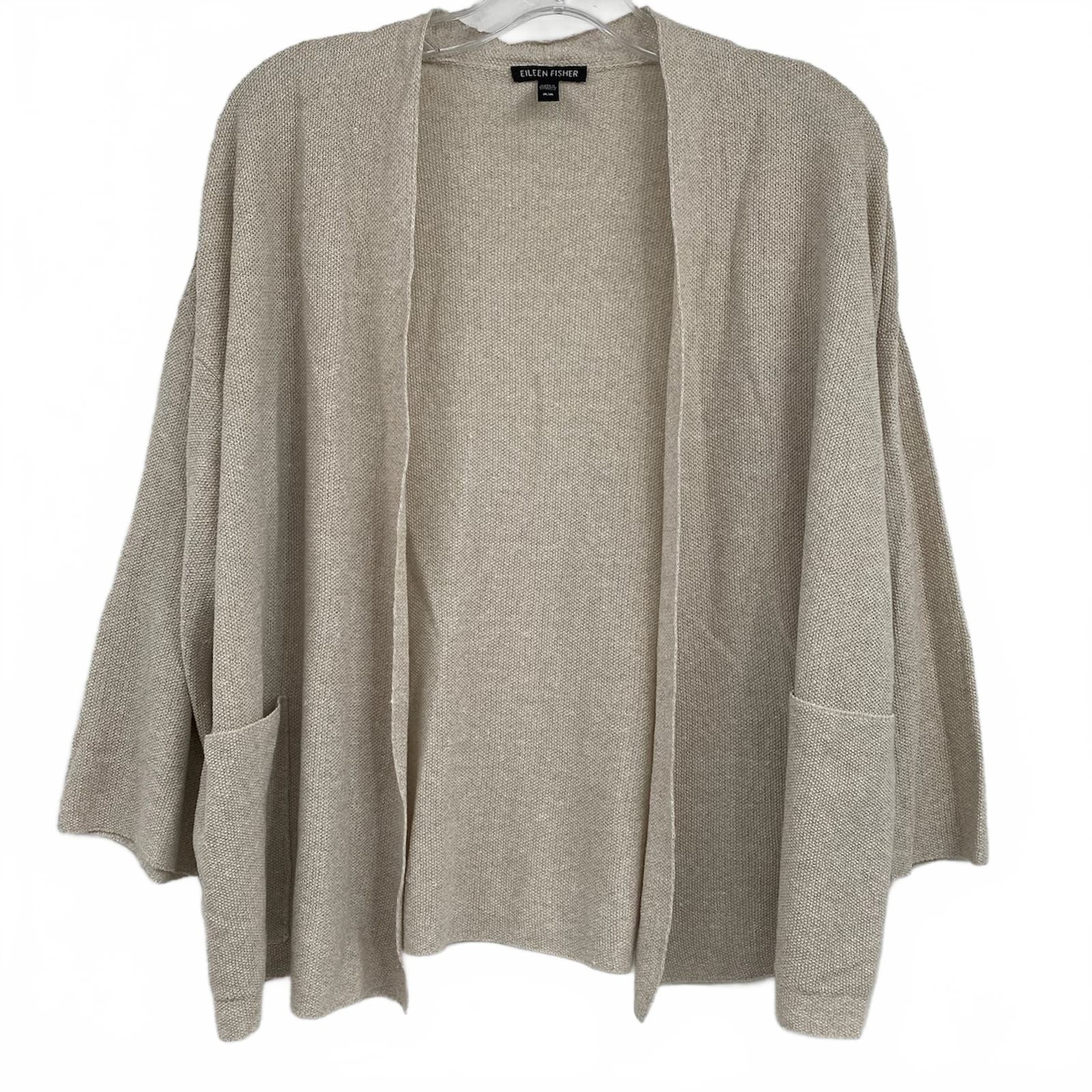 Eileen Fisher Beige Linen Cotton Knit Cardigan